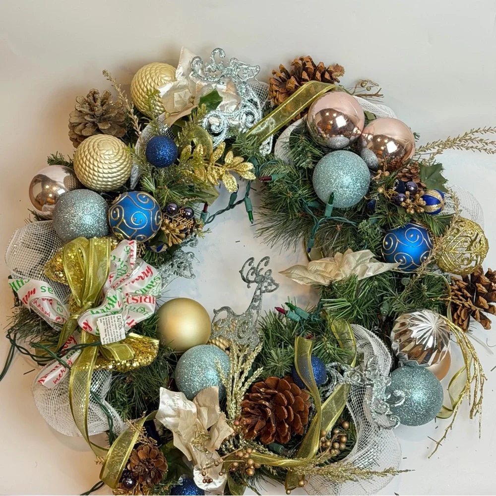 Festive Holiday Wreath with Gold and Silver Accents